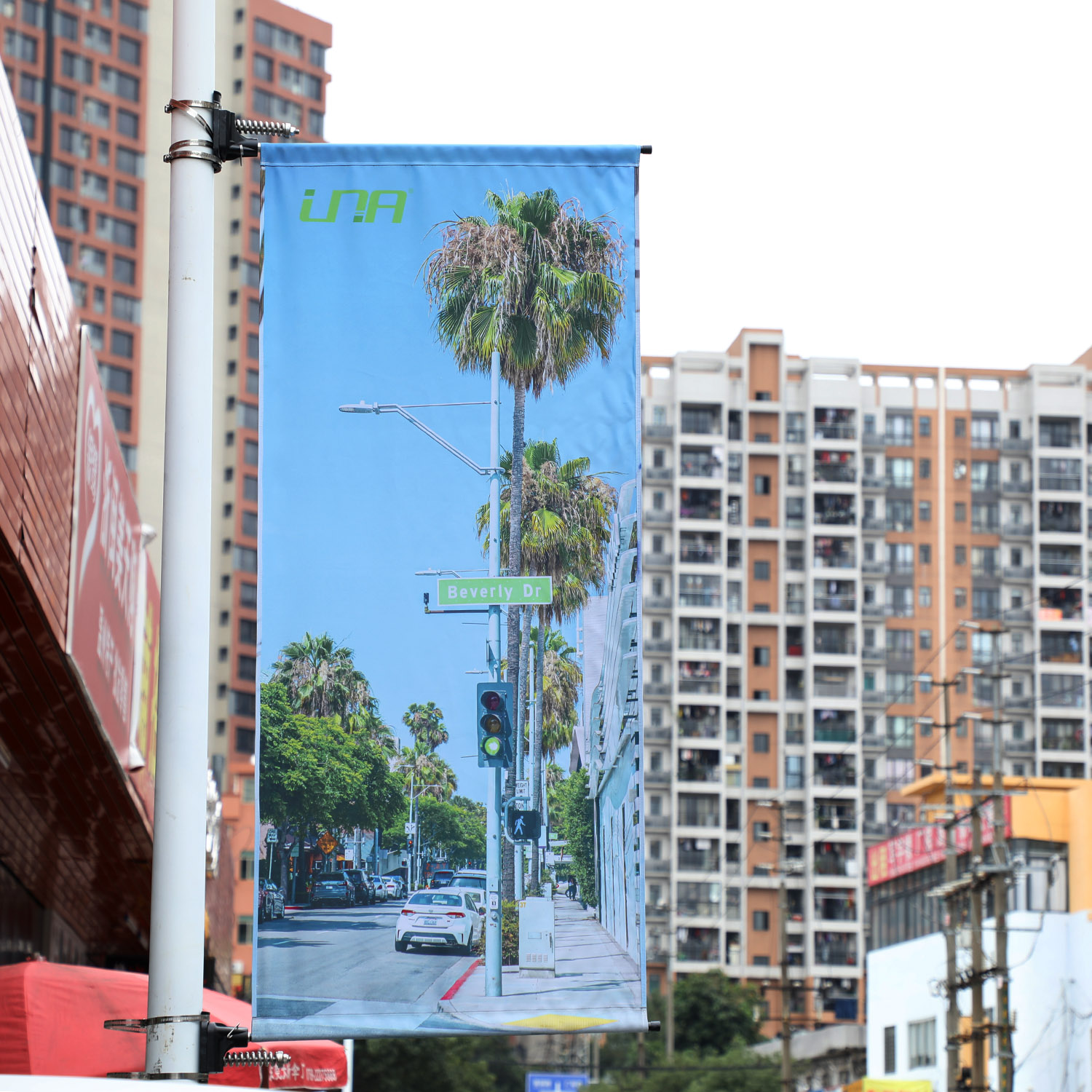 Soporte de pancarta para poste de luz de publicidad de poste de columna de calle al aire libre