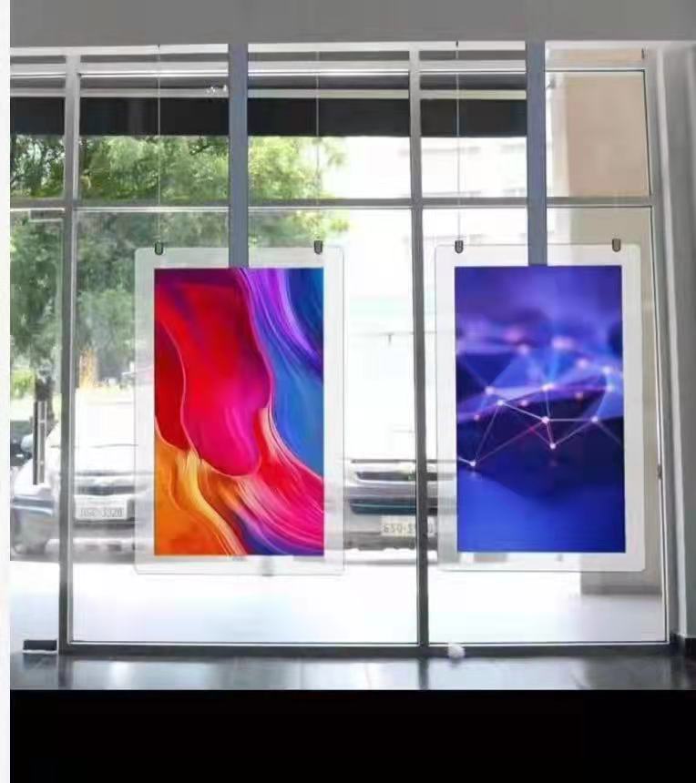 Pantalla de video de pantalla LCD de vidrio colgante elegante ultrafina